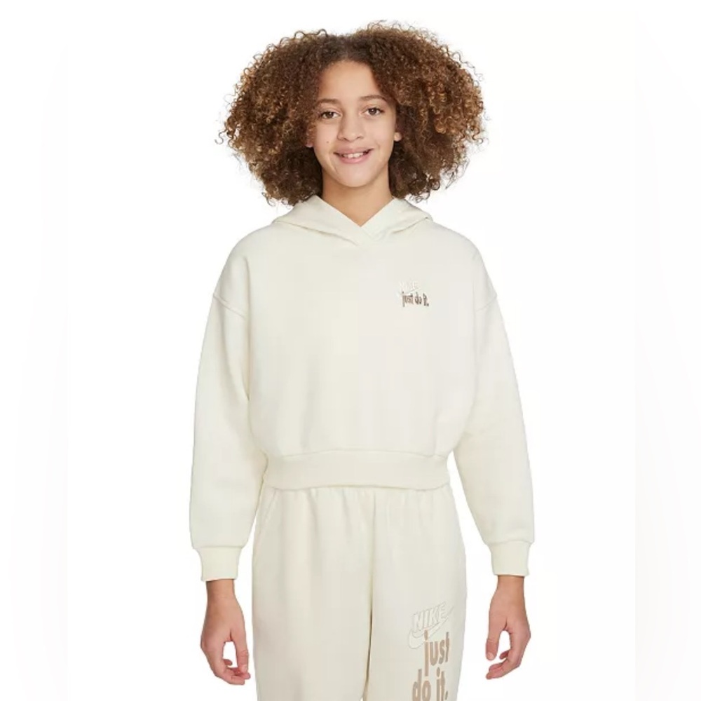 Nike Kids Girls Oversized Fit Fleece Cropped Club Fleece Hoodie New Small Yellow